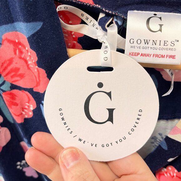 Floral Maternity Gown Robe By Gownies Xl/Xxl Cotton/Spandex Navy & Pink With Bel - Picture 4 of 6